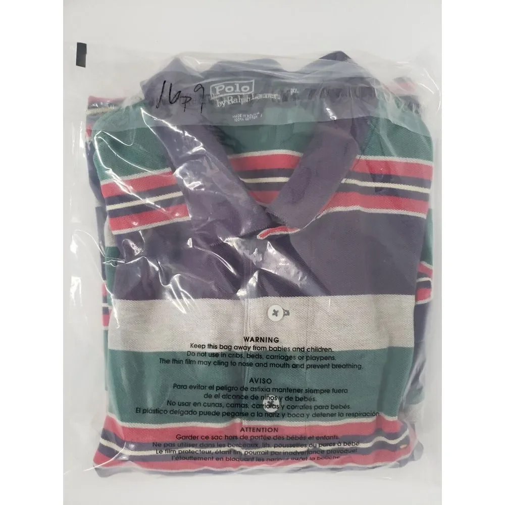 Ralph Lauren Men's Striped Red & Navy Blue‎ Polo Size XL Made In USA Vintage